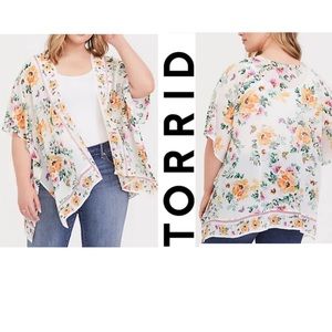 Torrid 5x Kimono White Yellow Floral